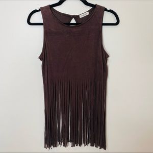 Sleeveless Fringe Crop Top in Dark Brown